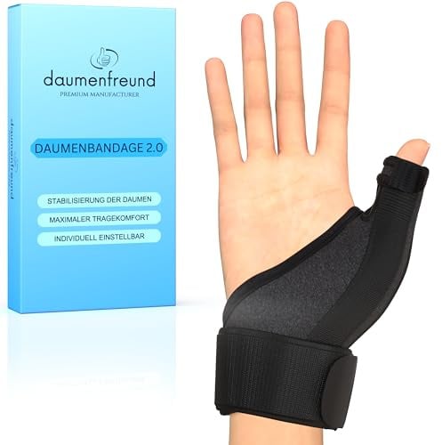 DAUMENFREUND© Premium Daumenbandage Rechts & Links - NEUHEIT 2026 - Daumenschiene Handschiene Daumenorthese Handbandage Handgelenk EXTRA STABIL - Orthese Daumensattelgelenk Bandage Daumen Daumenstütze