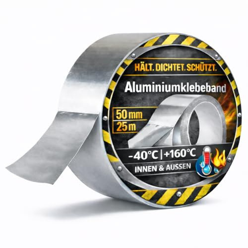 25 Meter Aluminium Klebeband silber - Alu tape Dichtband hitzebeständig selbstklebend - Aluklebeband & Aluband
