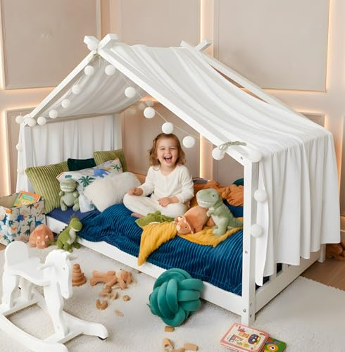 ALAVYA HOME® Betthimmel Moon 1 Stück 360 cm Hausbett Deko Set für Kinderzimmer Montessori Kinderbett 80x160 & 90x200 Hausbett - Weiß