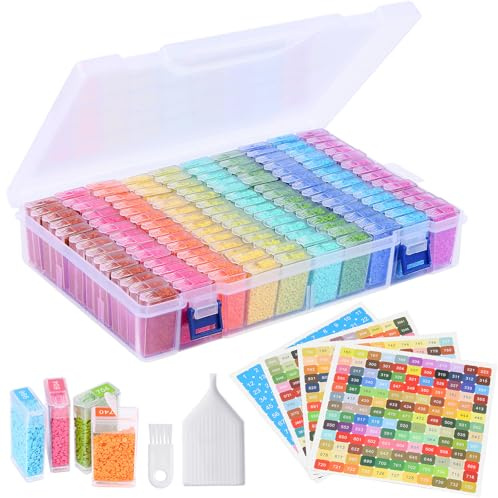 Zefy 140 Stück Diamond Painting Aufbewahrung, Diamond Painting Aufbewahrungsbox mit 447 Farben Etiketten Aufkleber, Diamond Painting Zubehör Tablett Perlen Aufbewahrungsbox