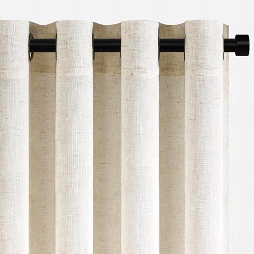 Topfinel Gardinen leinenoptik mit Ösen Voile Vorhänge Kurz Fenster Gardine Beige Boho Natur Vorhang Halbtransparent für Küche Schlafzimmer 140x145 cm (B x H)