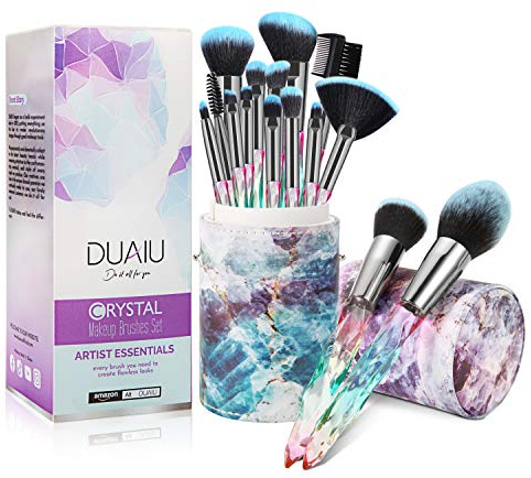Pinselset Makeup DUAIU Make Up Pinsel Set 15 Stück Premium Synthetische Borsten Kristallgriff Kabuki Foundation Gesicht Lippen Auge Professional mit Sternengeschenkbox