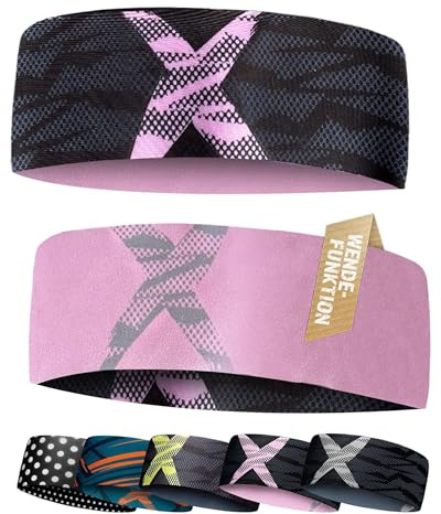 Dünnes Stirnband Kinder mit Wendefunktion - ultraleichtes Sport Stirnband für Jungen und Mädchen - elastisch & atmungsaktiv unter dem Helm - Kinder Stirnband 4-14 Jahre (rosa/schwarz)