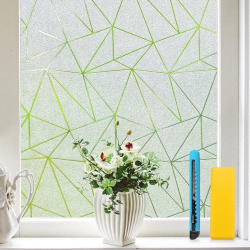 Zindoo Fensterfolie Blickdicht mit Dreiecksmuster, 44.5x200cm Elektrostatische Haftung, Ohne Kleber, UV-Schutz für Privatsphäre, Dekorative Folie für Wohnzimmer, Schlafzimmer & Büro
