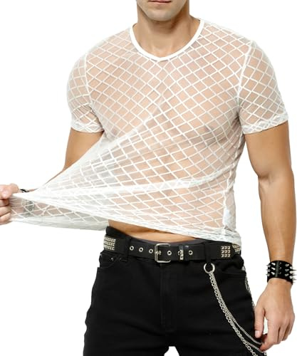 Casey Kevin Herren Muskel Transparent Kurzarm Shirts Netz Hemd | Mesh T-Shirts Netzshirt herren, Ideal für Partys, Karneval, Silvester, Jubiläen