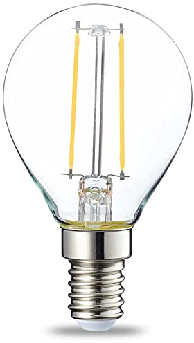 Amazon Basics LED-Leuchtmittel in Tropfenform, P45, kleines Edison-Schraubgewinde (E14), 2 W (entspricht 25-Watt-Birne), klares Filament, nicht dimmbar, 6 Stück, Warmweiß