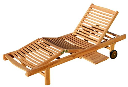 ASS ALEOS. echt Teak Sonnenliege Gartenliege Strandliege Holzliege Holz vielfach verstellbar mit Tisch sehr robust Modell Cozy