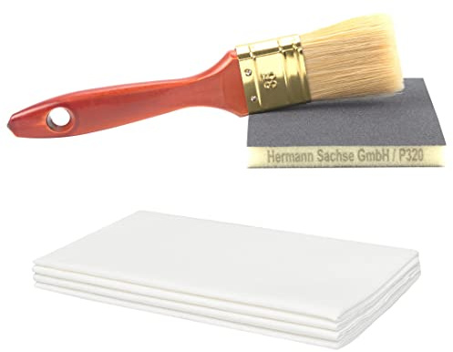 Holzpflege Zubehör-Set | Schleifmatte K320, Profi-Pinsel & 5 Tücher | ideal für Holzöl, Hartöl & Möbelpflege | langlebiges Set für glatte Oberflächen & sauberen Auftrag
