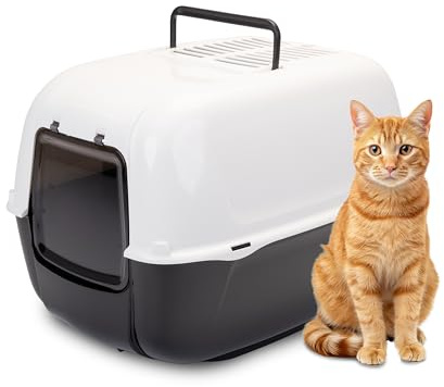 Ferplast Lettiera Gatto Chiusa, Toilette per Gatti Coperta, 2 Filtri al Carbone Attivo Antiodore Inclusi, Porta Battente Oscurata, 39,5 x 52,5 x h 38 cm, PRIMA Lettiera Gatto Grande, Nero