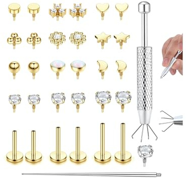 Adramata 16G/18G Tragus Helix Labret Piercing Innengewinde Nasenpiercing Stecker Lippenpiercing Hypoallergen Knorpel Conch Ohrringe Piercing Ohr 6/8/10MM