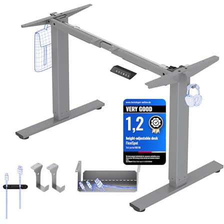 FlexiSpot Höhenverstellbarer Schreibtisch Gestell mit 2 Haken und Höhenmemory-Funktion & LED-Höhenanzeige, Elektrisch höhenverstellbare Tischbeine (Grau)