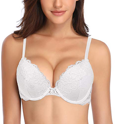 Deyllo Push-Up-BH für Damen, mit Spitze, bequemer gepolsterter Bügel-BH, hebt an, vergrößert um eine Körbchengröße