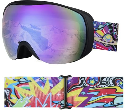 YooxArmor Skibrille Kinder, Anti Fog Snowboardbrille mit Double Lens für 6-14 Jahren Jungen Mädchen,100% UV 400 Helmkompatible OTG Schneebrille für Skifahren Skaten Wintersport