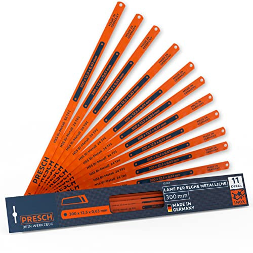 Presch Metallsägeblatt Set 300mm 11 Stk. - Original PUK Sägeblätter für Handsägen - Bi-Metallsägeblatt mit HSS Schneide für NE-Metalle (Kupfer), Edelstähle, Plexiglas, Kunststoffe