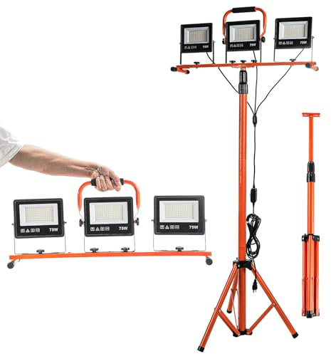 ETOOLAB Baustrahler LED mit Stativ | Baustrahler Led | 30000LM | 225W（ 3x 75W) | StrahlerArbeitsscheinwerfer 5m Bauscheinwerfer | Baustellenlampe | 98-200cm außen höhenverstellbar