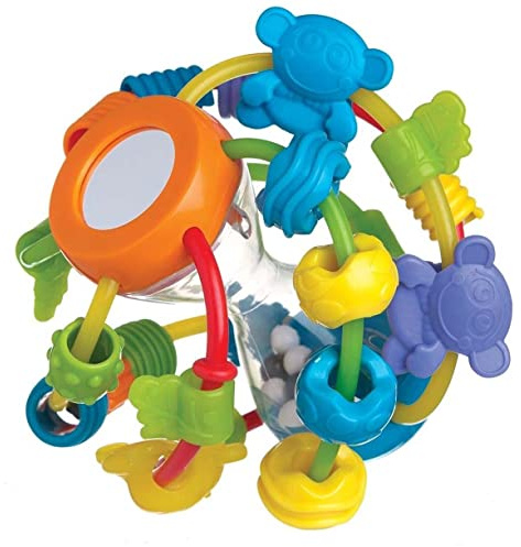 Playgro Motorikschleifen-Ball - Babyrasselball - Kinderrasselball - Rasselball - Motorik - Babyspielzeug - Babymotorik - farbig