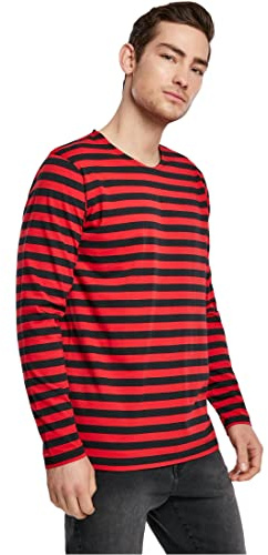 Urban Classics Regular Stripe Longlseeve Männer Langarmshirt rot/schwarz