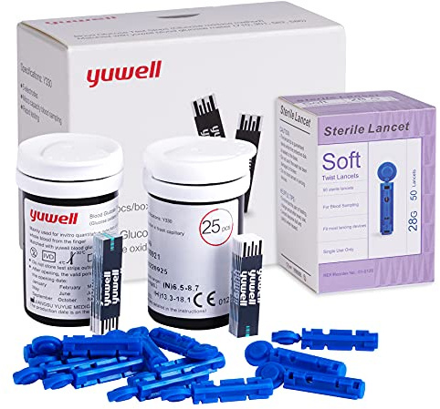 yuwell Blutzuckerteststreifen zur Modell 582&710, 50 Stück (inklusive Streifen und Lanzetten)