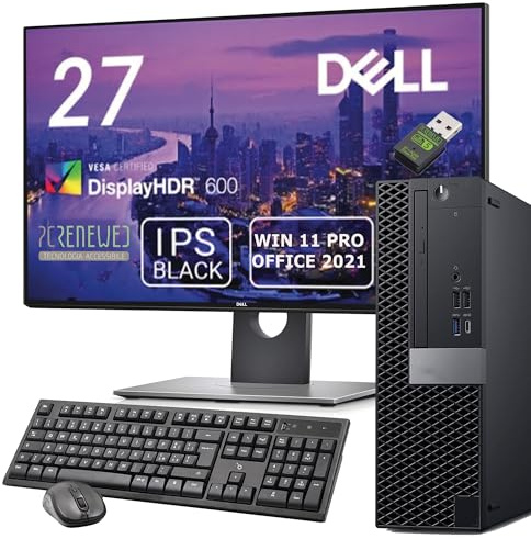 Desktop-PC i7-8700 bis zu 4,6 GHz | 27″ Dell Monitor | 32 GB RAM | DVD-RW | 1 TB SSD NEW | Büro-Desktop-PC | Windows 11 Pro + Office 2021 | Kabellose Maus und Tastatur (Generalüberholter)