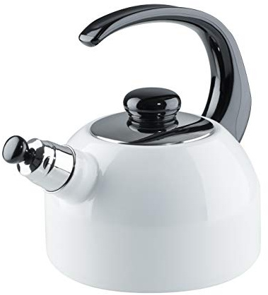 Riess, 0543-033, Flötenkessel Plus 2L, WEISS, Gewicht 1,21kg, dreifach emailliert, Wasserkessel mit Flötenpfeife, Induktion, Retro, hergestellt in Österreich, LBH 26,2x18,4x21,9cm