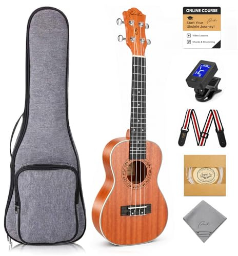 Ranch Konzert Ukulele 23 Zoll Professionelles Holz Ukulele Instrument Kit Mit Online 12 Lektionen Kleine Hawaiier Gitarre Ukulele Pack Bundle Gigbag Digitalem Stimmgerät & Gurt 4 Aquila Saiten Satz