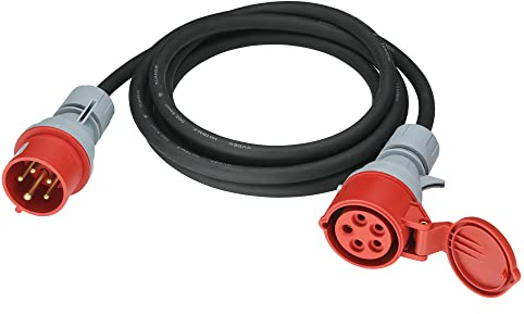 CEE Verlängerungskabel 4m Starkstromkabel H07RN-F 5G 2,5mm² 400V 16A, 5-polig CEE-Verlängerung mit Phasenwendestecker, IP44 Starkstrom-Verlängerung für Baustelle, Industrie, Außenbereich