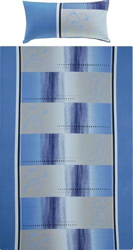 Erwin Müller Bettwäsche, Bettgarnitur Single-Jersey blau Größe 40x80 cm / 135x200 cm - anschmiegsame Qualität, bügelfrei, pflegeleicht, mit praktischem Reißverschluss (weitere Größen)