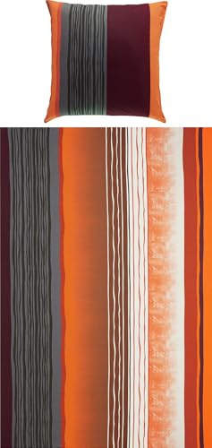 REDBEST Bettwäsche, Bettgarnitur Single-Jersey Terra-braun Größe 80x80 cm / 135x200 cm - Wendekissenbezug, temperaturausgleichend, bügelfrei, mit Reißverschluss