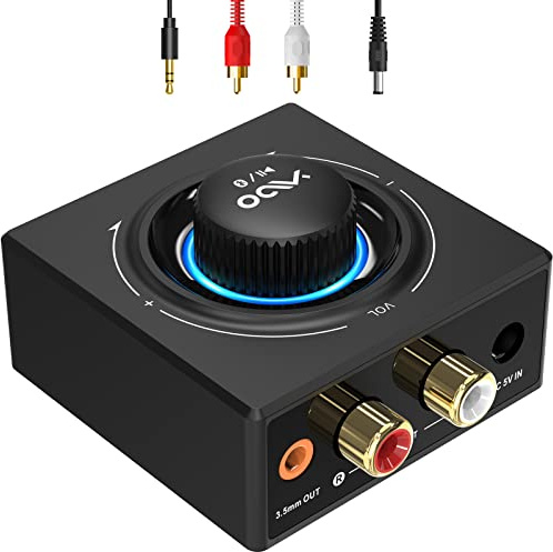 YMOO Bluetooth 5.3 Audio Empfänger für Stereoanlage, HiFi Bluetooth Adapter AUX mit 3,5 mm Klinke & Cinch-Eingang, Kabelloser Audio Receiver für Handy, PC & Verstärker, 15 m Reichweite