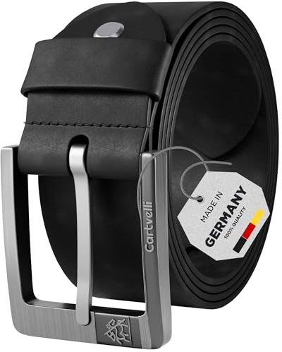 Cartvelli Premium Ledergürtel Herren Schwarz 100cm Made in Germany mit Geschenkbox Echt-Leder Herrengürtel Vollleder Jeansgürtel breiter Leder Gürtel 40mm Anzug jeans chino pants M24s-100