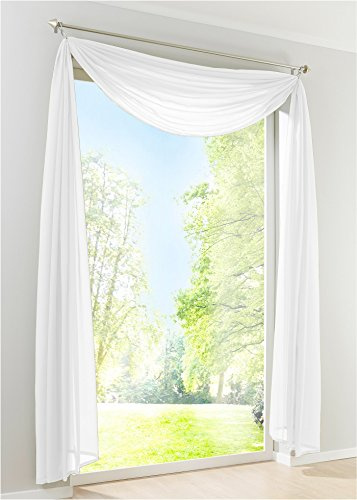 Yaland Voile Transparenter Freihandbogen einfarbig Uni Querbehang Wohnzimmer Gardinenschals (HxB 300x140, weiß) 1 Stück