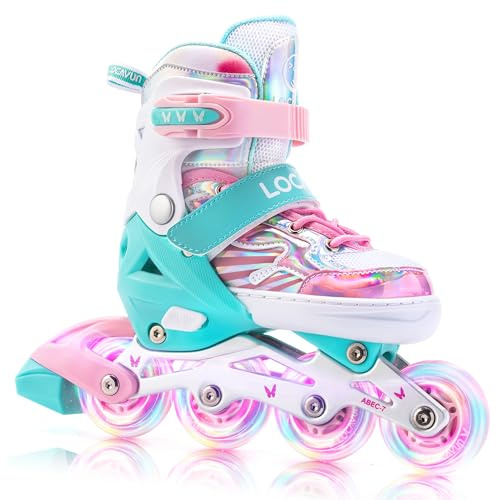 Locavun Inliner Kinder Verstellbare Rollschuhe Mädchen | Leicht&stabil,leise Lager,griffige PU-Rollen,Sicherheitsverschluss,einfache Handhabung,waschbares Innenfutter,Indoor&Outdoor