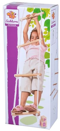 Eichhorn Outdoor Strickleiter - 5 Sprossen aus Birkenholz, 170 cm lang, bis 60 kg belastbar, fördert Koordination und Kletterspaß im Freien, aus PE-Seil und FSC zertifiziertem Holz, ab 3 Jahren