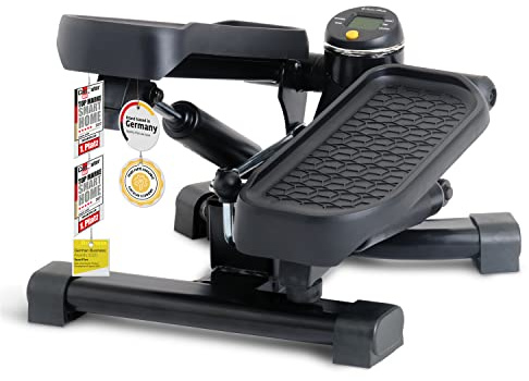 SportPlus 2-in-1 Mini-Stepper Mit Patentierter Umschalttechnik, Swing- und Auf-und-Ab-Stepper in Einem Gerät, Bis 100kg, Verschleißfreie Hydraulik-Zylinder, schwarz/gelb