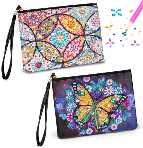 Basteln Mädchen 7 8 9 10 11 Jahre, Diamond Painting Kinder Handtaschen Set | Geschenke Mädchen 6-12 Jahre, Bastelset 2 Stücke kleine Kosmetiktasche für Kinder Erwachsene Geburtstagsgeschenk