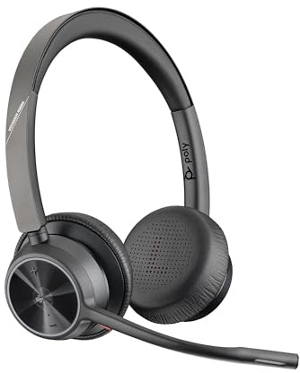 Poly Voyager 4320 UC schnurloses Headset, Stereo-Kopfhörer mit Noise Cancelling-Mikrofonarm, Verbindung mit PC/Mac/Mobiltelefon über Bluetooth, Kompatibel mit Teams (zertifiziert), Zoom und andere