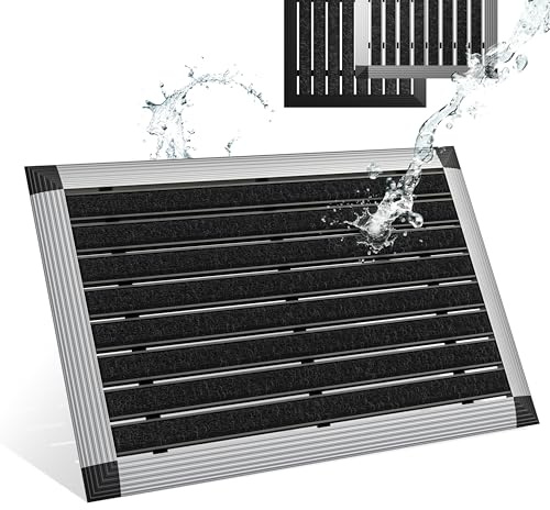 Fußmatte außen, Aluminiumrahmen Silber, 40x60 cm, Fußmatte Außenbereich, Aluminium Türmatte außen, Fußabtreter außen, Schuhabstreifer mit Polypropylen-Fasern, Fußmatte Outdoor wetterfest