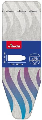 Vileda Total Reflect Plus Bügelbrettbezug für Dampfbügelstation, Taupe-anthrazit, für verkürzte Bügelzeit, Bügelbretter von 120–130 x 38-45 cm, Grau