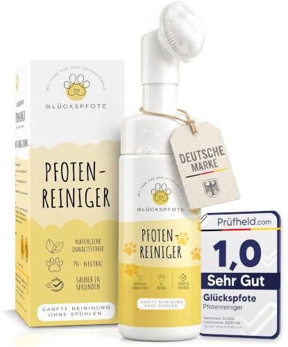 GLÜCKSPFOTE® Pfotenreiniger für Hund & Katze [200ml] | Reinigt & Pflegt natürlich - Pfotenschaum ohne Wasser | Hundepfoten Reiniger Pfotenpflege für Hunde ideal zur Pfotenreinigung für Hunde