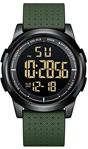 GOLDEN HOUR Ultradünne Minimalistische Sportuhr wasserdichte Digitaluhren Herren mit Weitwinkel-Metallgehäuse Helles Display Gummiband Armbanduhr für Herren Damen