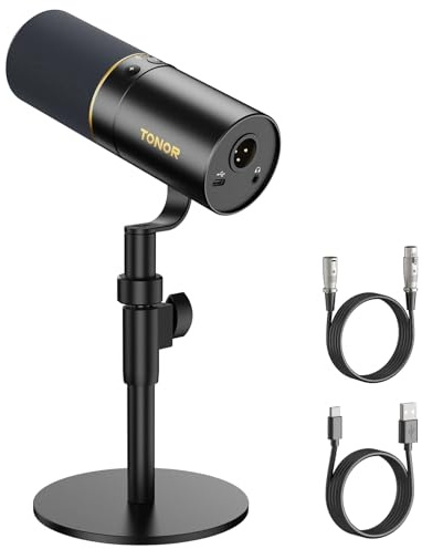 TONOR Dynamisches Microphone mit XLR/USB Kabel, Mikro PC, Vocal Mic Gesangsmikrofon für Podcast, Streaming, Gaming, Studio und Aufnahme, 200 cm Kabel, mit Desktop-Ständer, Schwarz, TD520