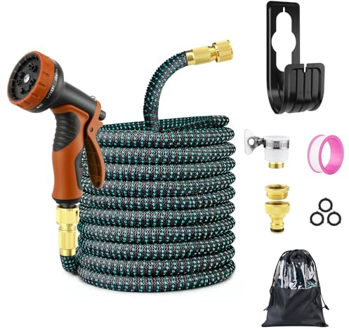 Homvvi Flexibler Gartenschlauch 74FT/22,5M - Strapazierfähiger Wasserschlauch Flexibel mit 10-Funktions Gartenbrause, 1/2 Zoll, 3/4 Zoll Schlauchadapter, Gartenschlauch für Autowäsche Garten Haustier