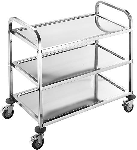 BPT Edelstahl Servierwagen mit 3 Böden Partition Küchenwagen,Restaurant Hotel Schul Servierwagen (95 x 50 x 95cm)