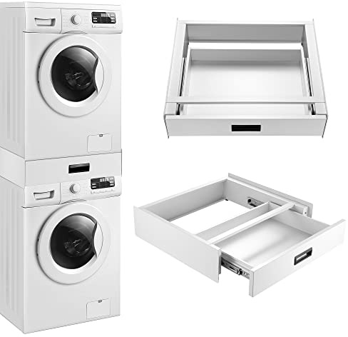 [en.casa] Zwischenbaurahmen für Trockner Waschmaschine Verbindungsrahmen mit Schublade Stahl Waschturm Verbindungssatz universell einsetzbar für Geräte mit Breite von 60 cm Weiß