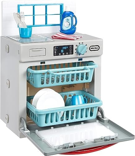 Little Tikes First Dishwasher – Realistisches Rollenspielgerät für Kinder – interaktives Spielzeug mit 14 Küchenzubehör für Kinder ab 2 Jahren, klein, Grau