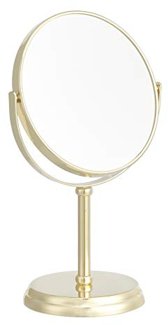 Amazon Basics Rund Tischplatte Montage Kosmetikspiegel, Vergrößerung 1-fach/5-fach, 18.3 x 12.5 cm, goldfarben