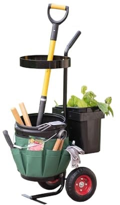 Westmann Hand- & Gartenwagen | 40x56x104 cm Grün | Werkzeugtrolley Set | Transportwagen für Gartenwerkzeug aus Metall | bis 40 kg belastbar