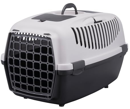 TRIXIE Transportbox Capri 3 S, leicht – 40 x 38 x 61 cm, grau, bis 12 kg | Leichte Tragebox mit Metalltür und Tragegriff – für Hunde und Katzen, ideal für Tierarztbesuch und Reise