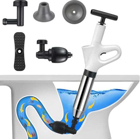 Rohrreiniger Druckluft, Abflussreiniger Pumpe mit Luftdruckanzeige, Pressluft Rohrreiniger mit 4 Saugnäpfen für Waschbecken, Toiletten, Badezimmer, Dusche, Küche