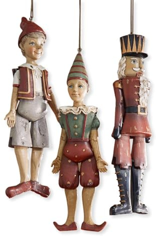 Loberon Figur Set Udine - Weihnachtsdeko Für Baum & Fenster - Harlekin, Nussknacker & Junge mit Mütze - Aus Polyresin - Handbemalt - 3 Figuren